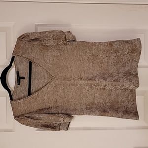 White House Black Market Puff Sleeve Top - Grey with Copper Print